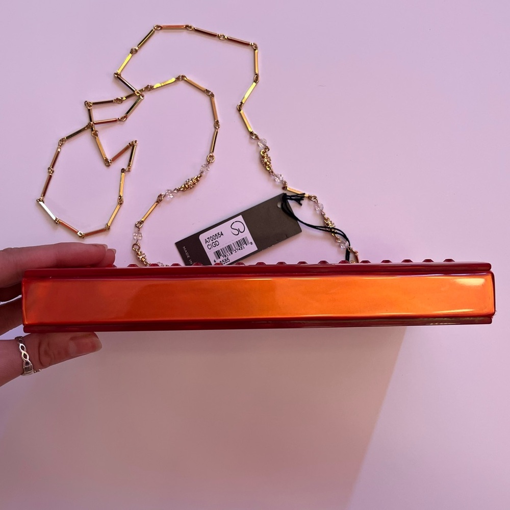 St. John Red Studded Clutch with Gold Chain Made in Italy - Picture 6 of 9